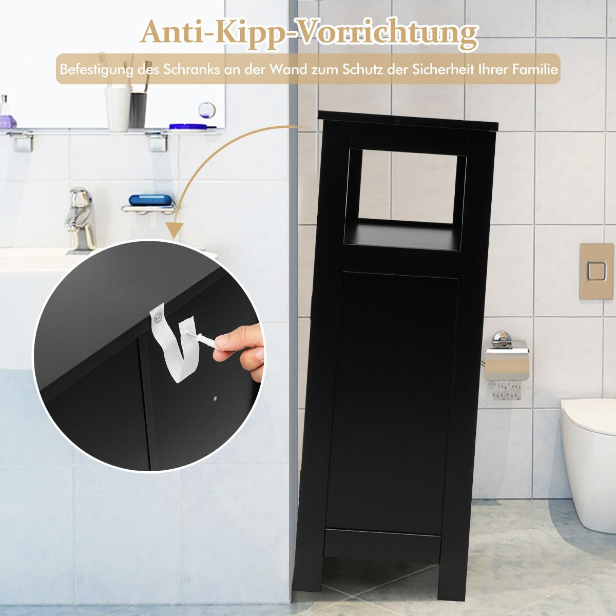 Badezimmer Schrank Freistehender Badschrank Aufbewahrungsschrank Grau/Schwarz/Weiß