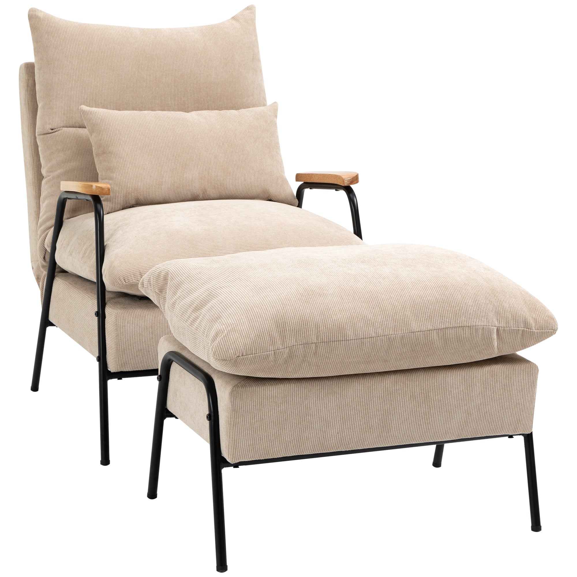 Ohrensessel Mit Hocker, Fernsehsessel Mit Kissen, Polsterstuhl, Sessel