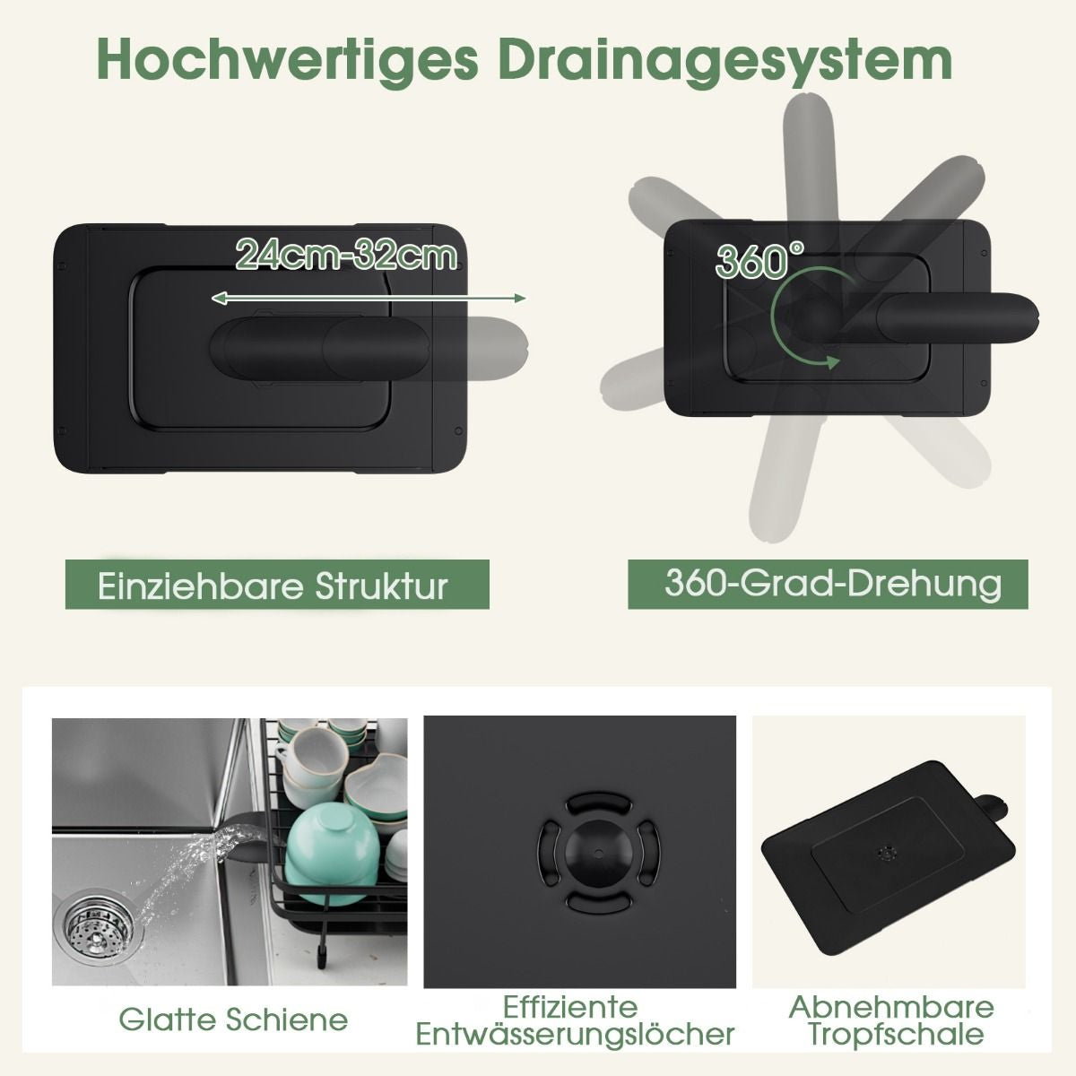 Abtropfgestell 2-Stöckiger Zusammenklappbarer Geschirrkorb Aus Metall Schwarz