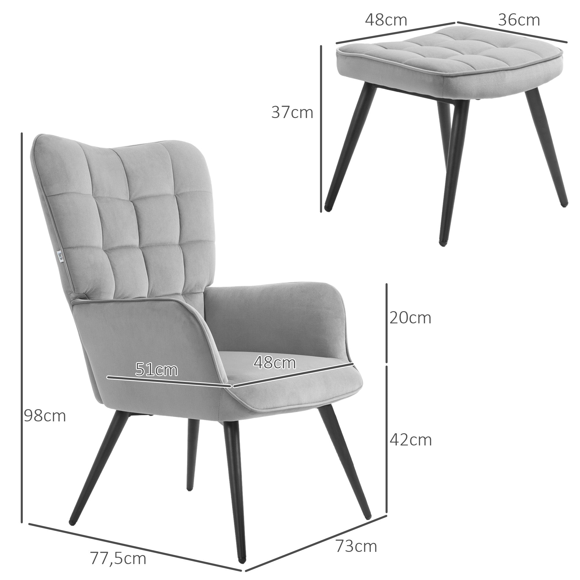 Ohrensessel Mit Hocker, Relaxsessel, Loungesessel, Polstersessel Mit Samtoptik