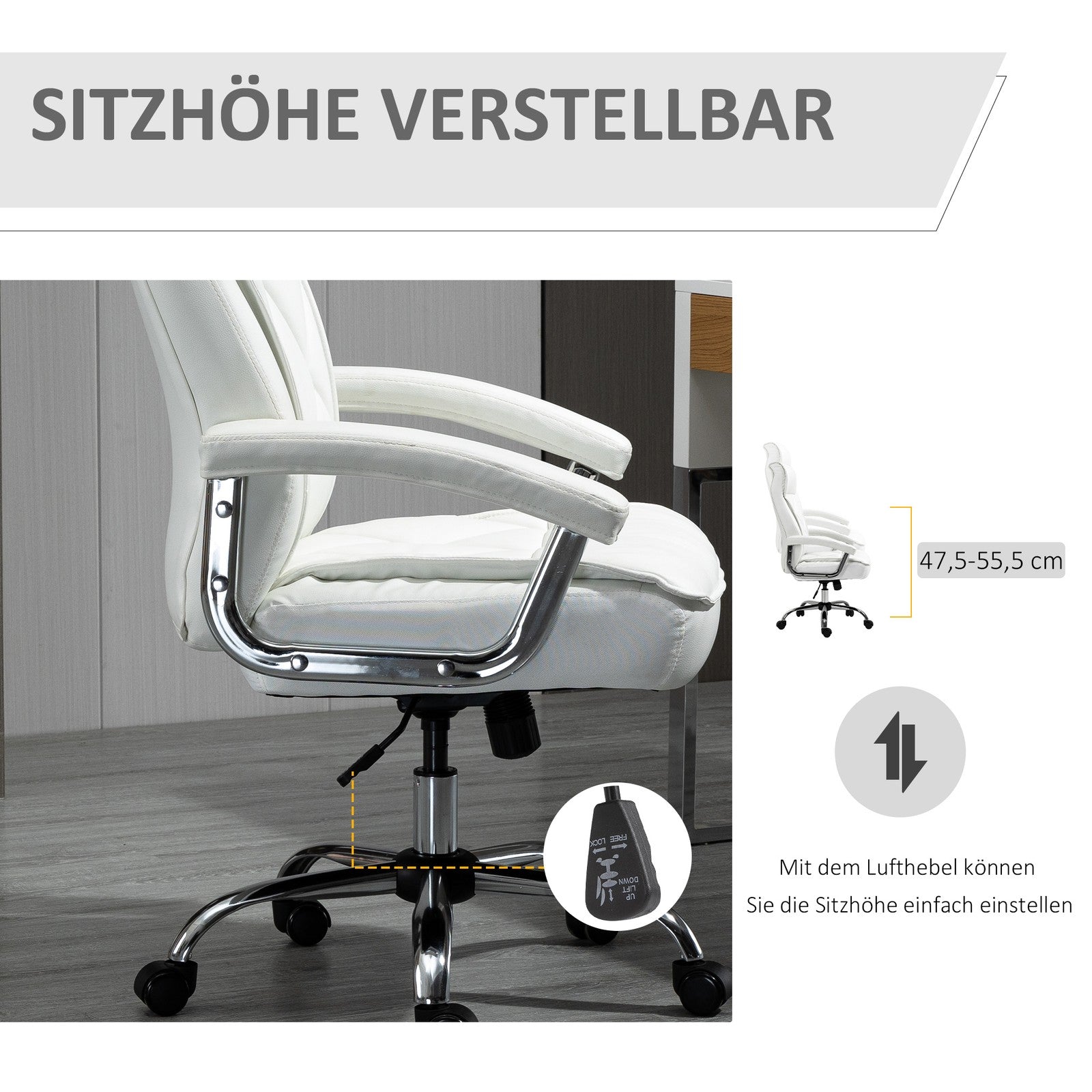 Vinsetto Bürostuhl Drehstuhl Einstellbar Rautenmuster Modern Pu-Kunstleder Weiß
