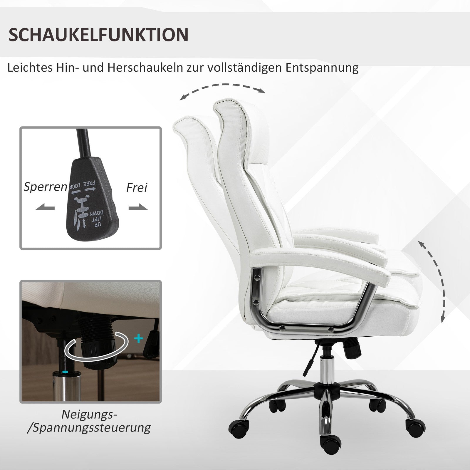 Vinsetto Bürostuhl Drehstuhl Einstellbar Rautenmuster Modern Pu-Kunstleder Weiß
