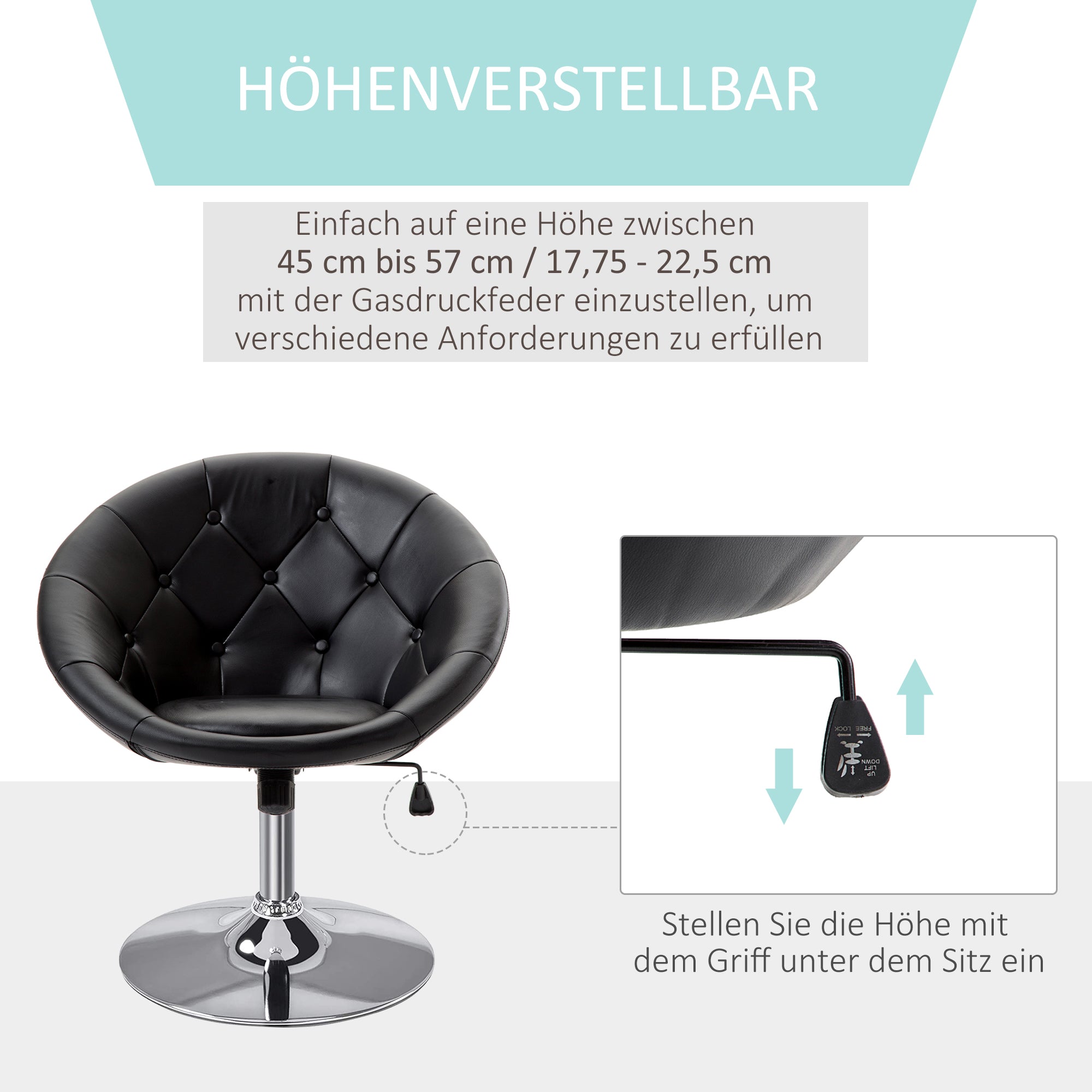 Drehhocker Bürostuhl Arbeitshocker Verchromt Drehstuhl Höhenverstellb