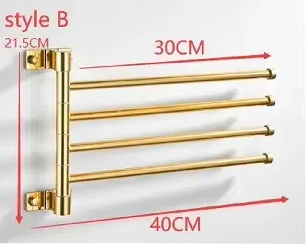 Golden Light Luxury Aluminum Wall Mounted Rotating Towel Rack Bath Rail Hanger Towel Holder Bathroom Accessories Storage Rack