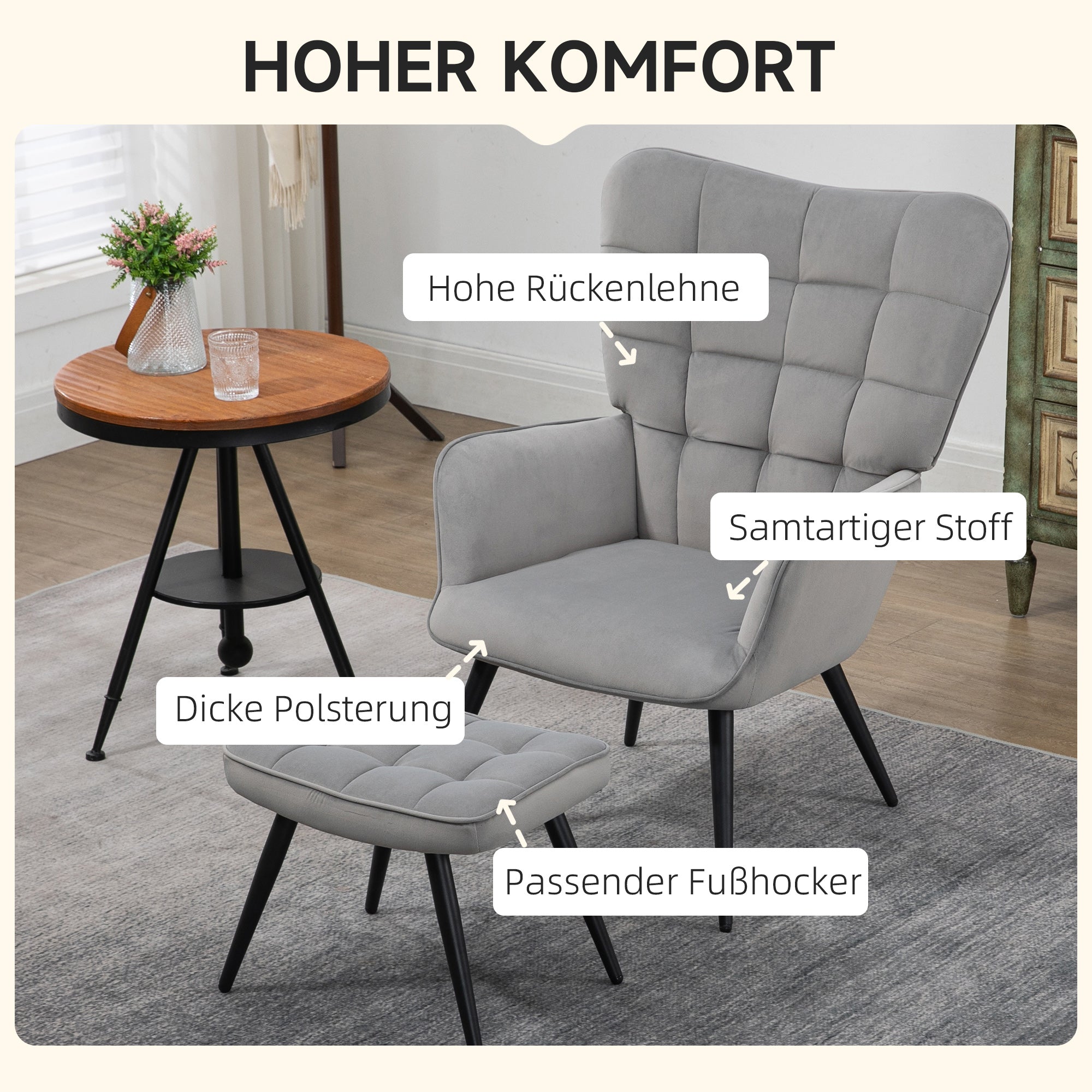Ohrensessel Mit Hocker, Relaxsessel, Loungesessel, Polstersessel Mit Samtoptik