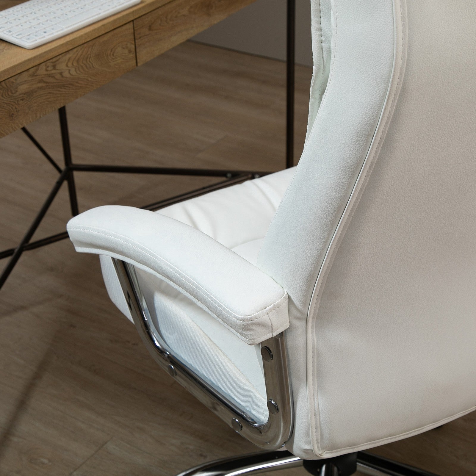 Vinsetto Bürostuhl Drehstuhl Einstellbar Rautenmuster Modern Pu-Kunstleder Weiß