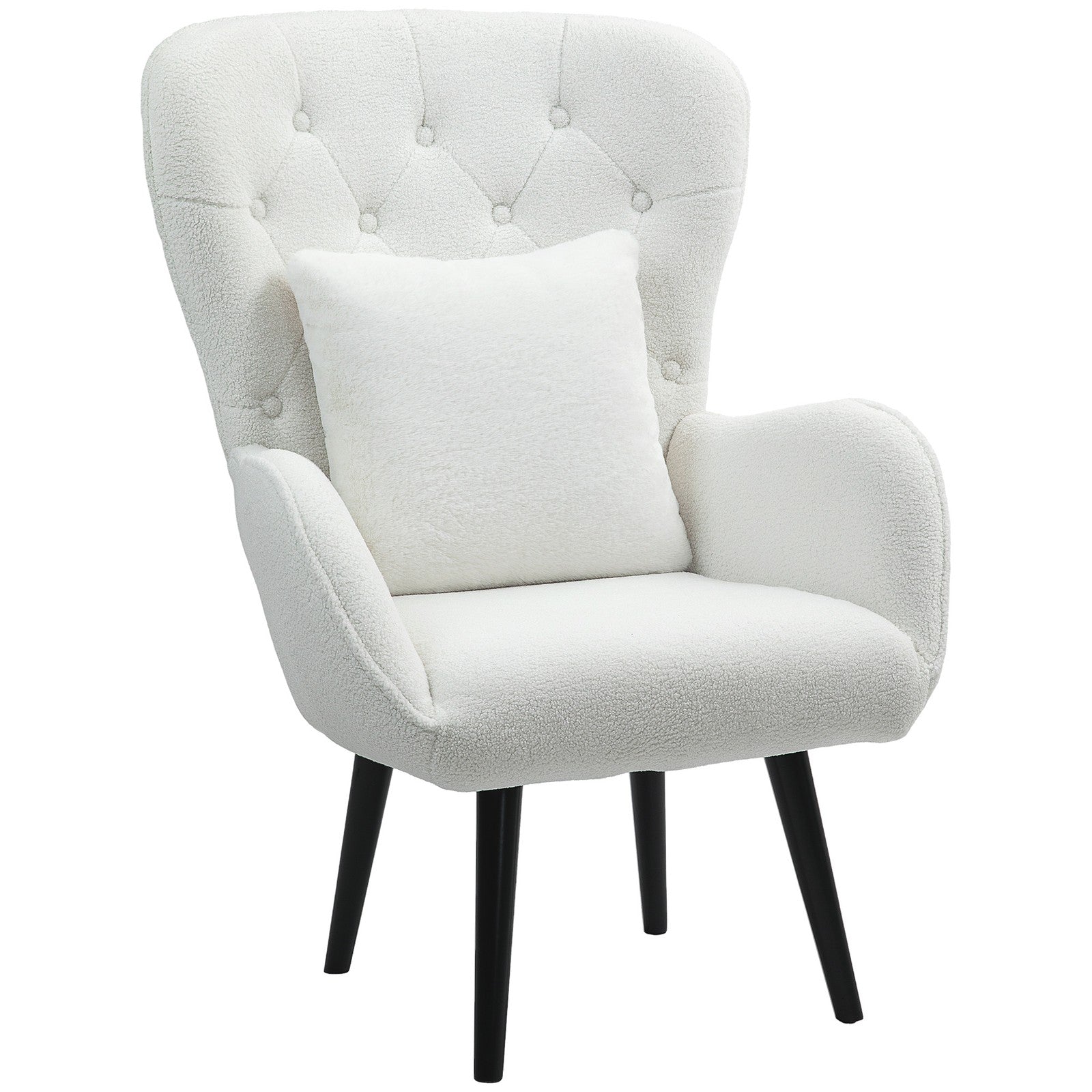 HOMCOM Sessel Loungesessel Mit Kissen Geplostert Teddy Sessel Mit Holzbeine Weiß