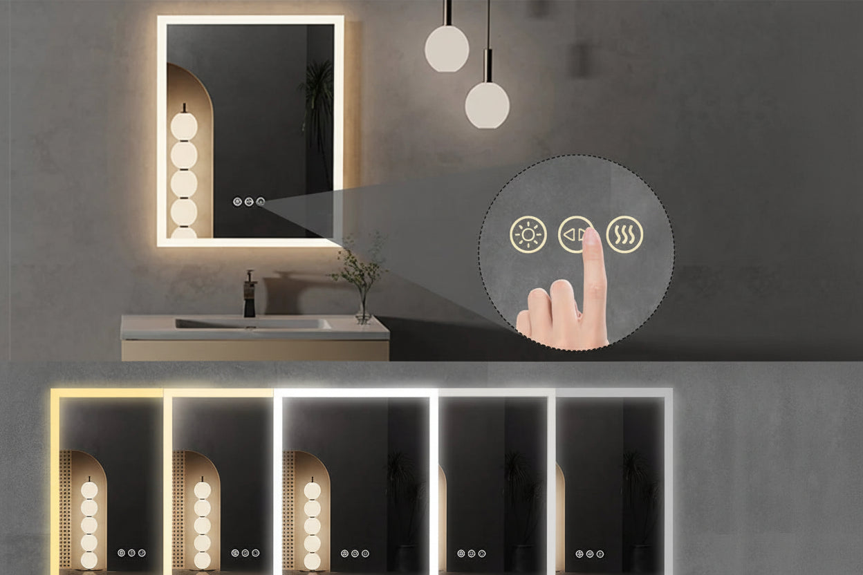LED Mirror Bathroom Wall Mounted Smart Touch Vanity Makeup Mirror with 3 Color Dimmable Defog
