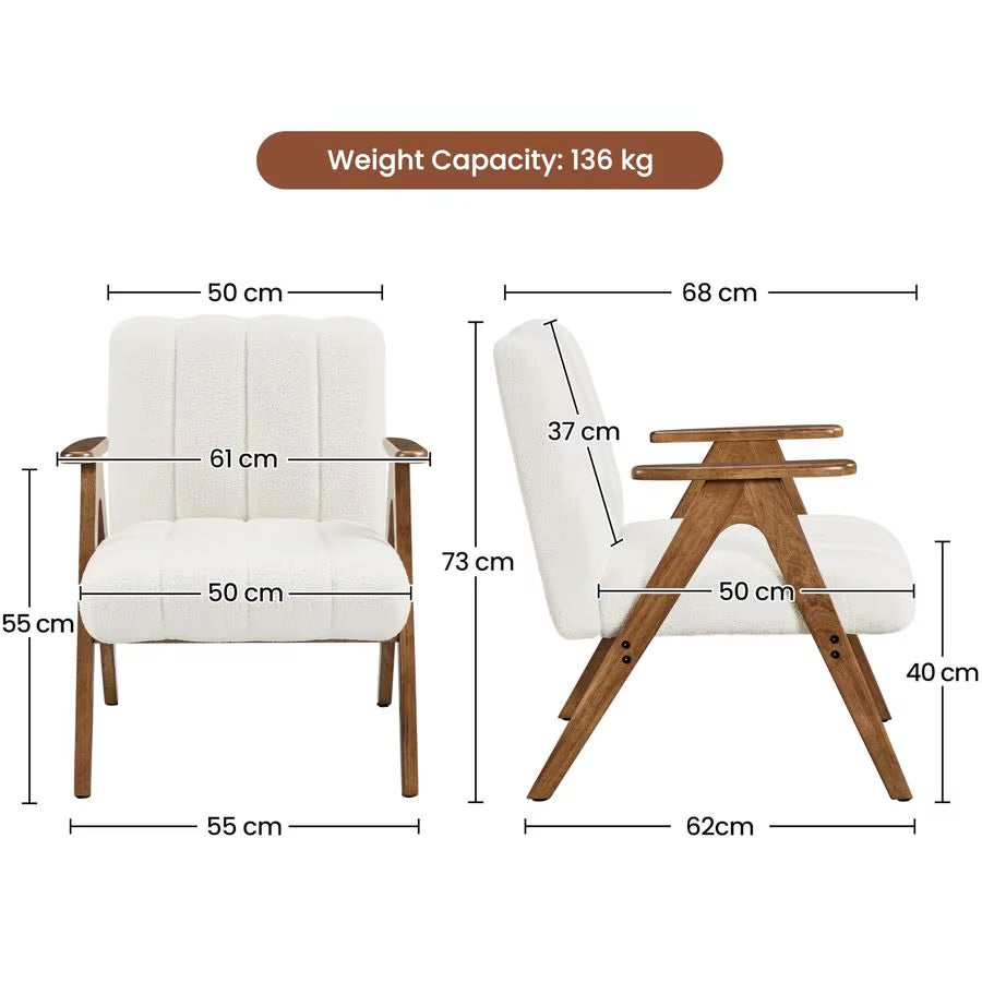 Lounge Chair with Armrests, Upholstered Chair Made of Boucle Fabric, TV Chair, Cocktail Chair, Sturdy Frame, Maximum Load 136 K