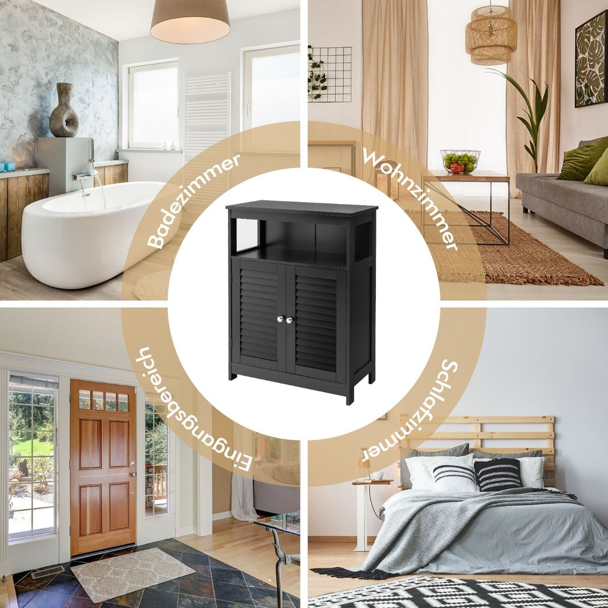 Badezimmer Schrank Freistehender Badschrank Aufbewahrungsschrank Grau/Schwarz/Weiß