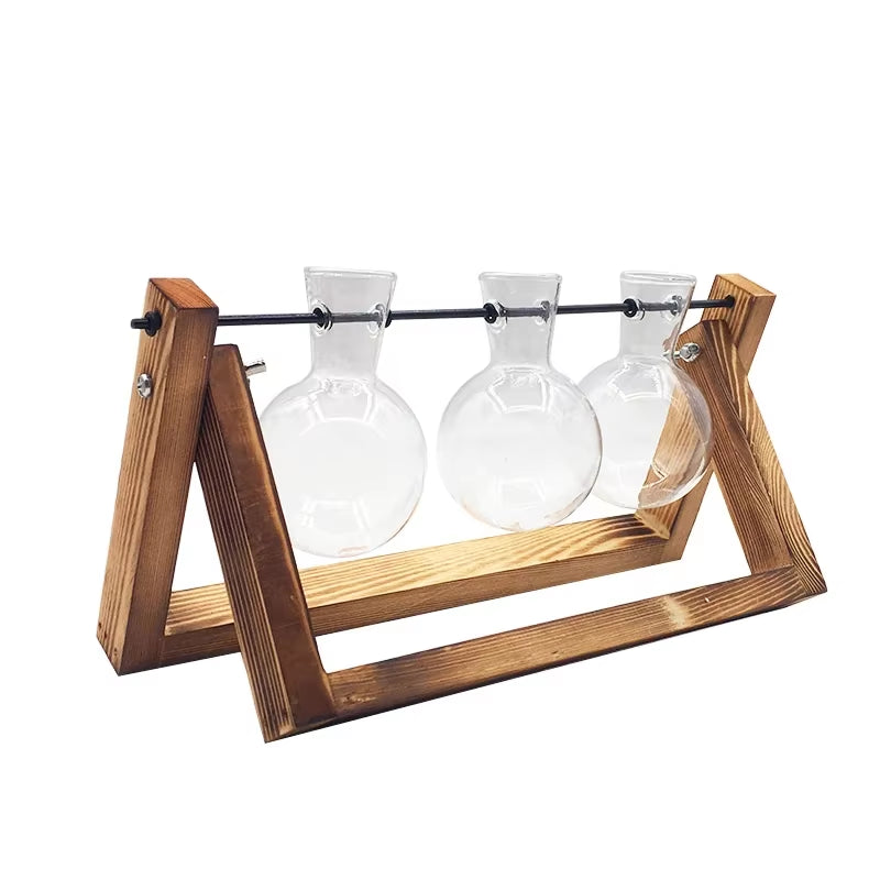 Terrarium Creative Hydroponic Plant Transparent Vase Wooden Frame Vase Decoratio Glass Tabletop Plant Bonsai Decor Flower Vase