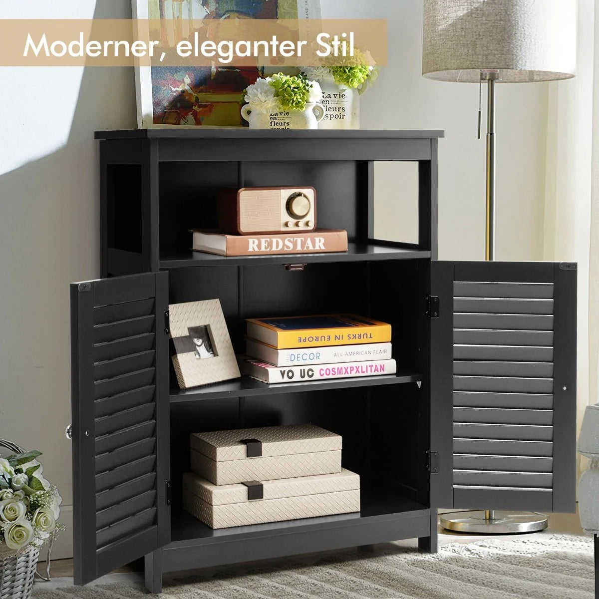 Badezimmer Schrank Freistehender Badschrank Aufbewahrungsschrank Grau/Schwarz/Weiß