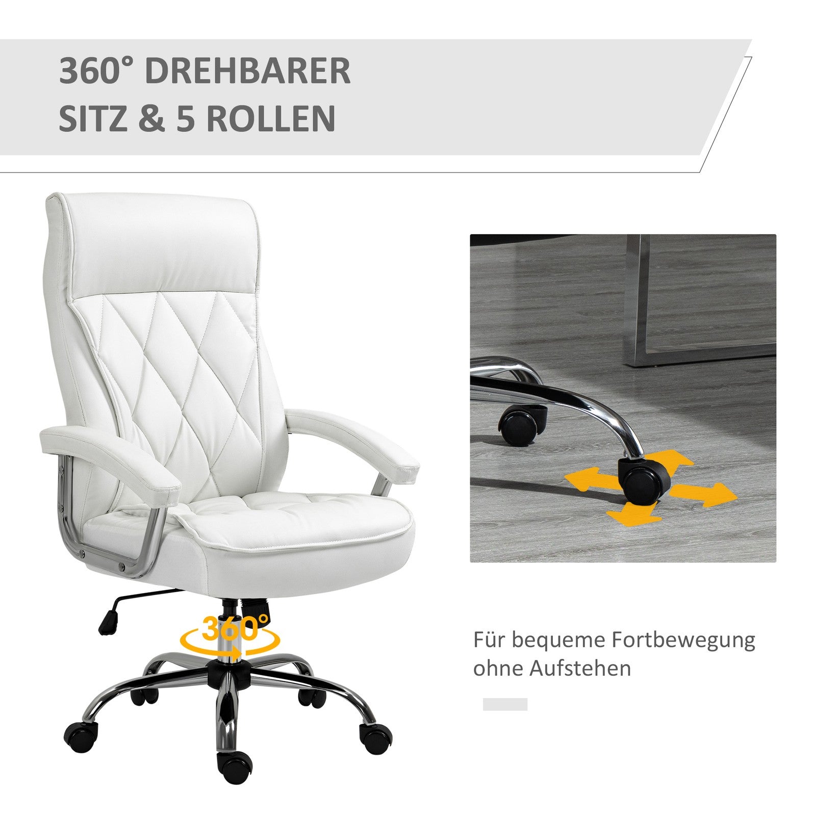 Vinsetto Bürostuhl Drehstuhl Einstellbar Rautenmuster Modern Pu-Kunstleder Weiß