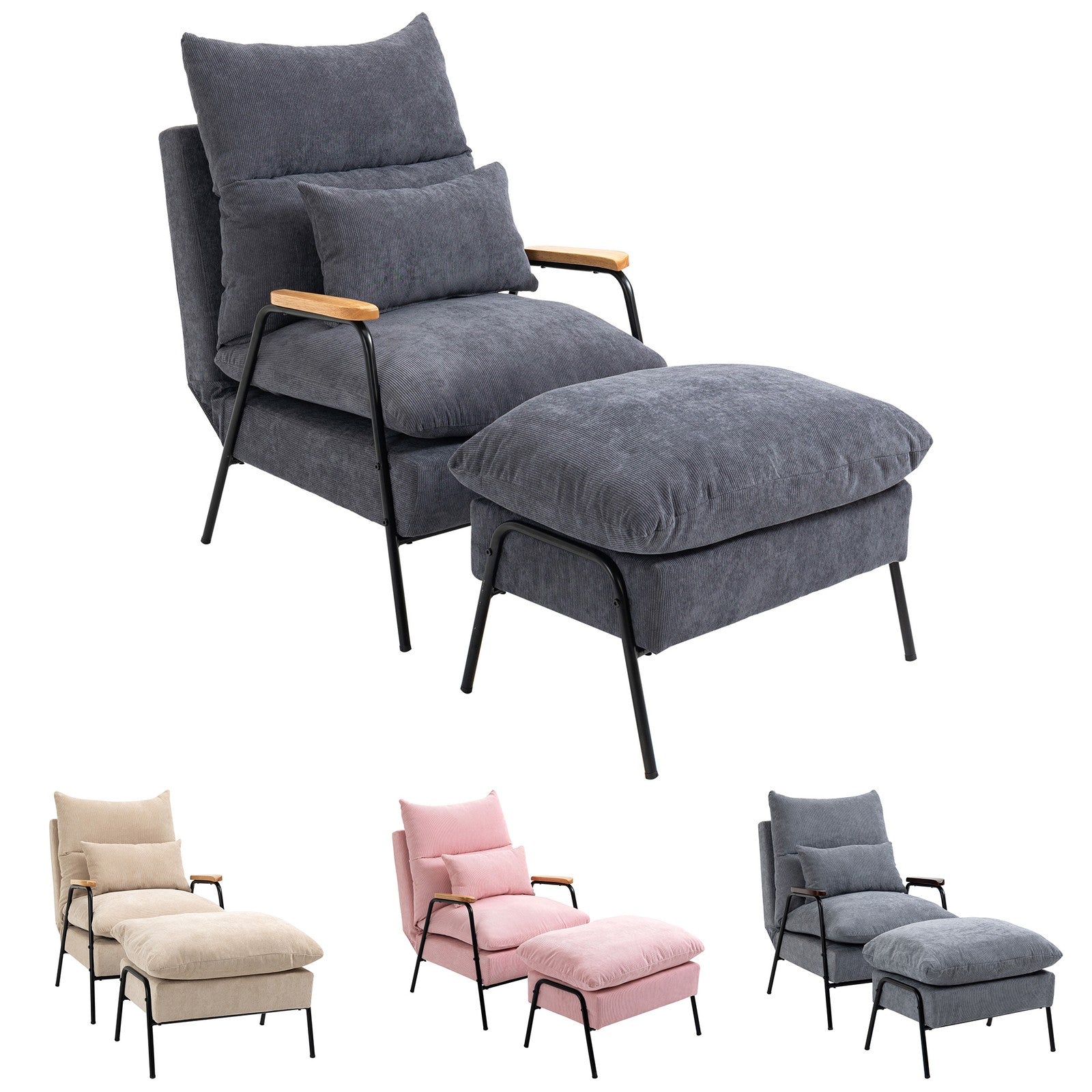 Ohrensessel Mit Hocker, Fernsehsessel Mit Kissen, Polsterstuhl, Sessel