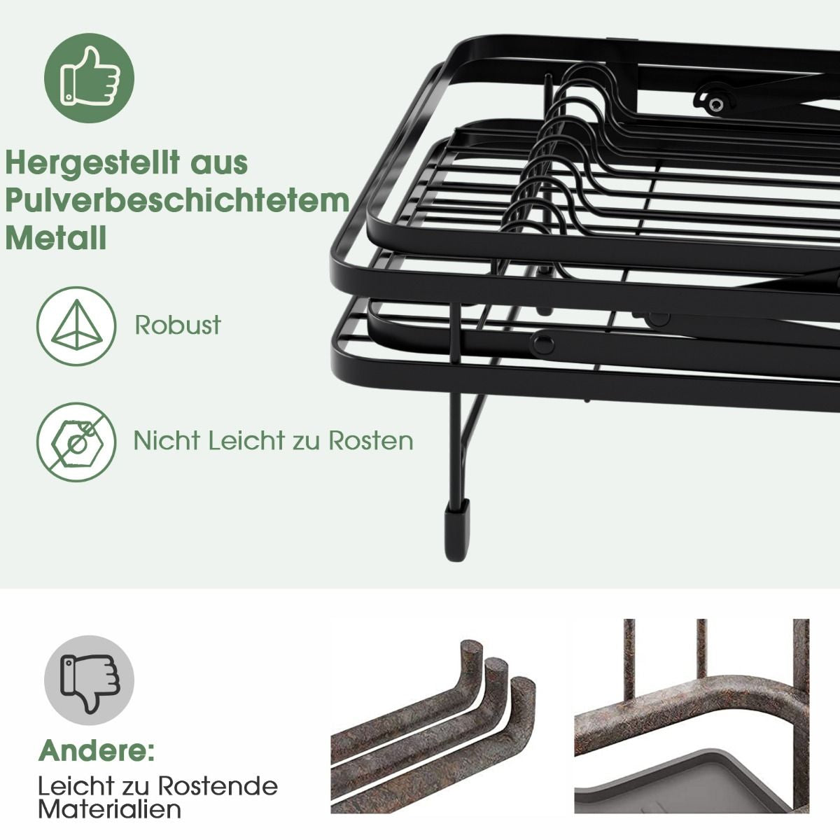 Abtropfgestell 2-Stöckiger Zusammenklappbarer Geschirrkorb Aus Metall Schwarz