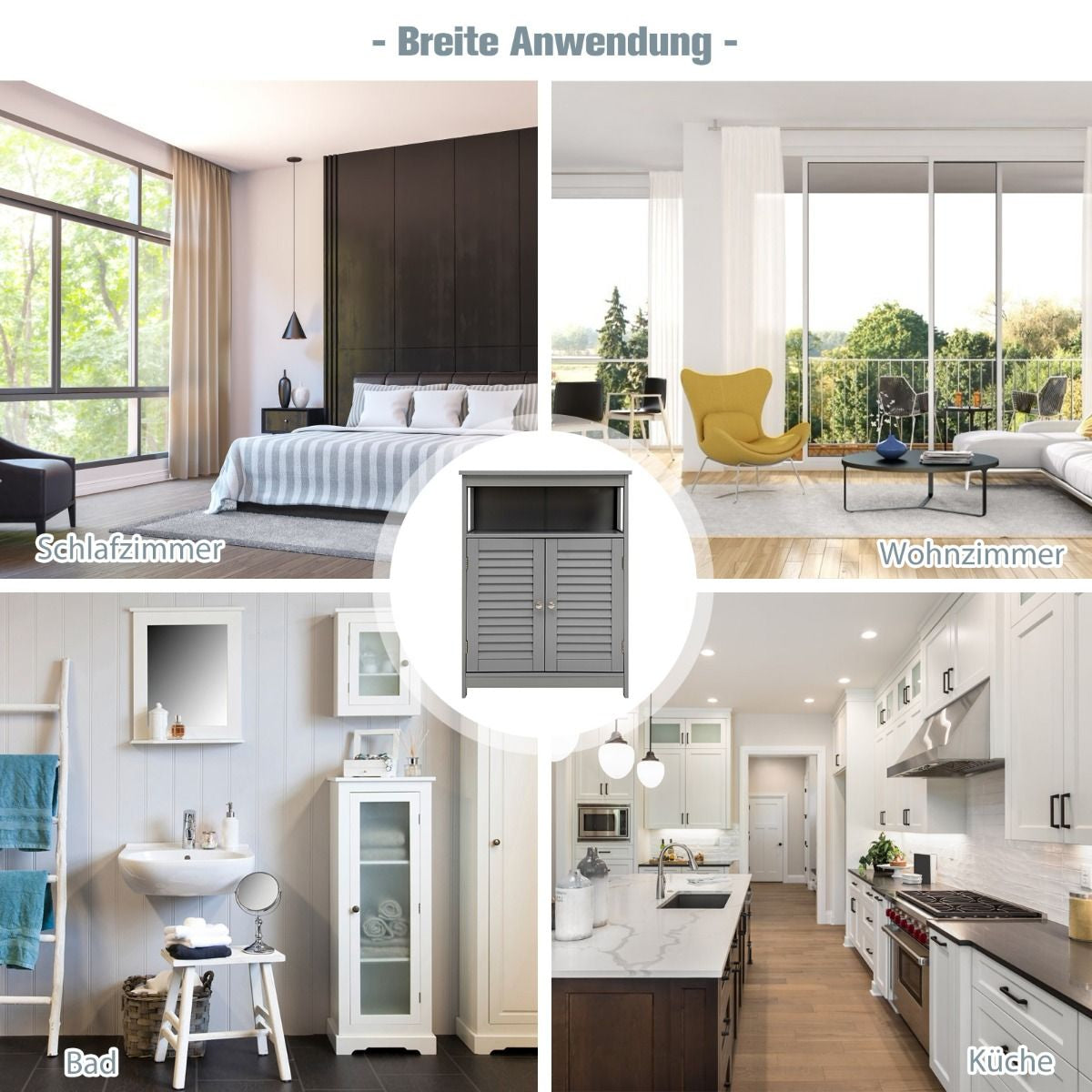 Badezimmer Schrank Freistehender Badschrank Aufbewahrungsschrank Grau/Schwarz/Weiß