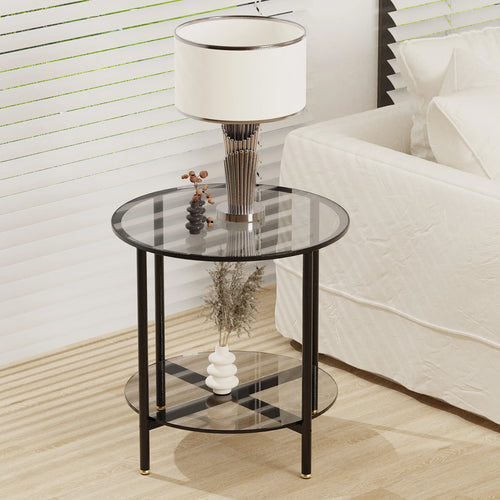 20” round Coffee Table with Storage 2-Tier, Accent Table,Cocktail Table with Tempered Glass Top