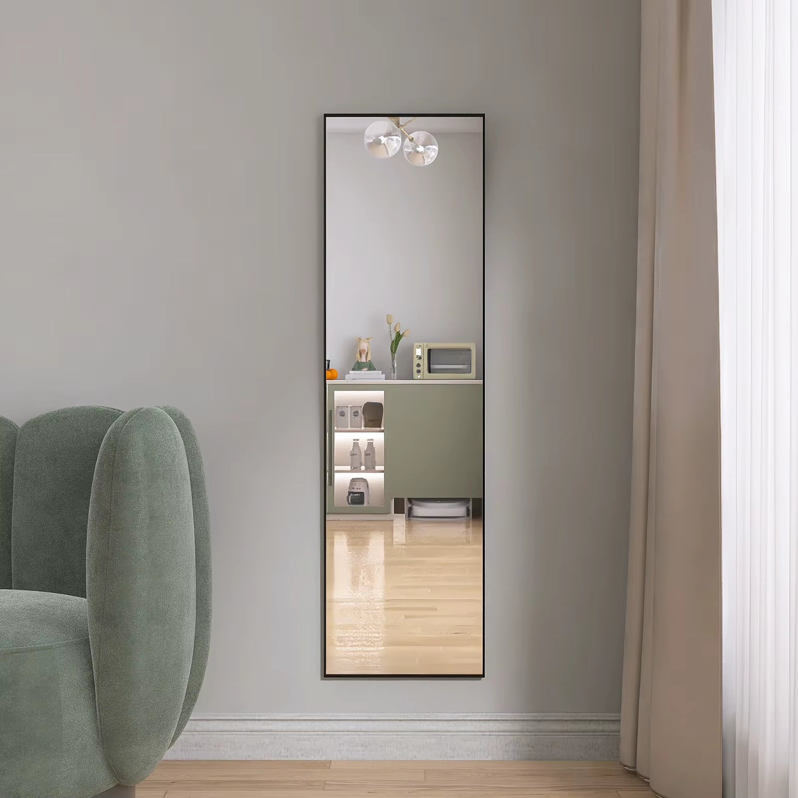 Tempered Glass Floor Mirror 140X40Cm Black