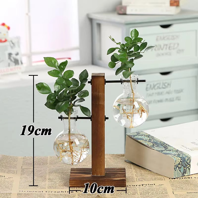 Terrarium Creative Hydroponic Plant Transparent Vase Wooden Frame Vase Decoratio Glass Tabletop Plant Bonsai Decor Flower Vase