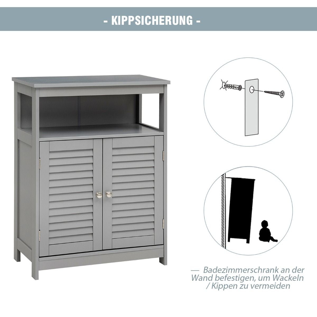 Badezimmer Schrank Freistehender Badschrank Aufbewahrungsschrank Grau/Schwarz/Weiß
