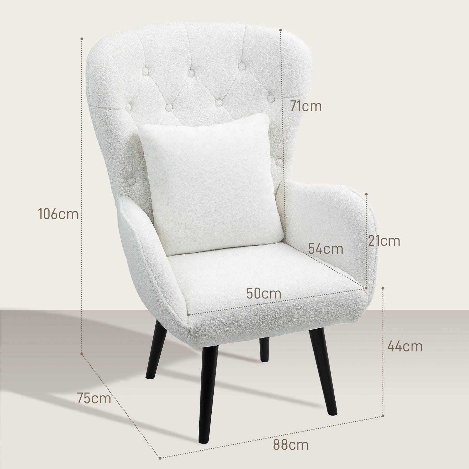 HOMCOM Sessel Loungesessel Mit Kissen Geplostert Teddy Sessel Mit Holzbeine Weiß