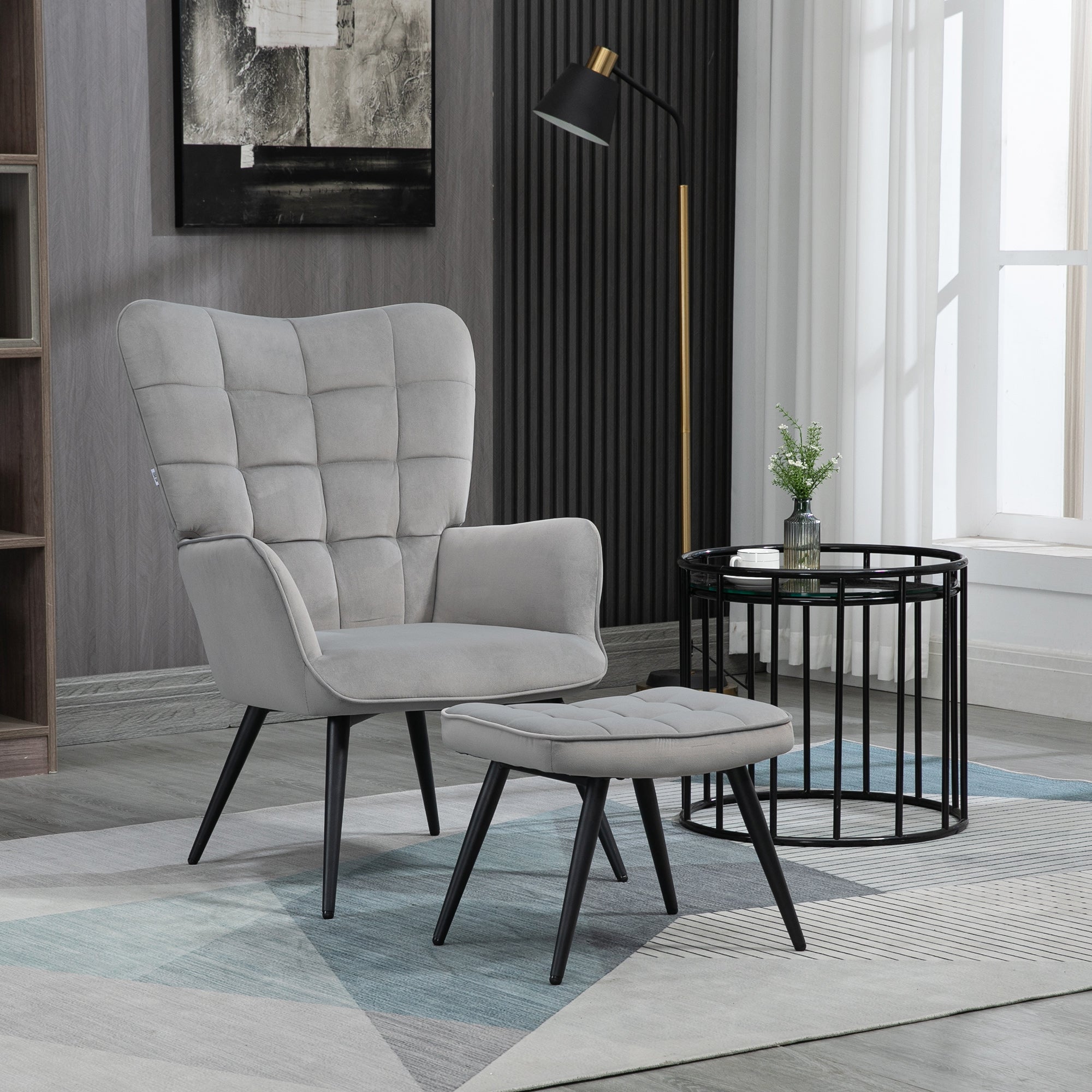Ohrensessel Mit Hocker, Relaxsessel, Loungesessel, Polstersessel Mit Samtoptik