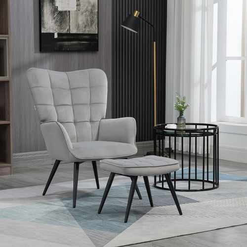 Ohrensessel Mit Hocker, Relaxsessel, Loungesessel, Polstersessel Mit Samtoptik