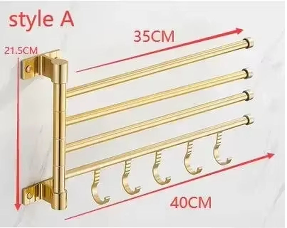 Golden Light Luxury Aluminum Wall Mounted Rotating Towel Rack Bath Rail Hanger Towel Holder Bathroom Accessories Storage Rack