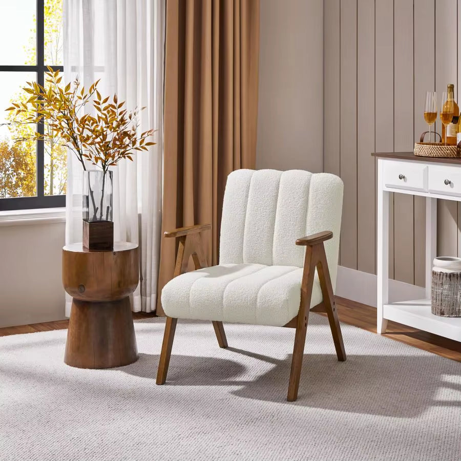 Lounge Chair with Armrests, Upholstered Chair Made of Boucle Fabric, TV Chair, Cocktail Chair, Sturdy Frame, Maximum Load 136 K