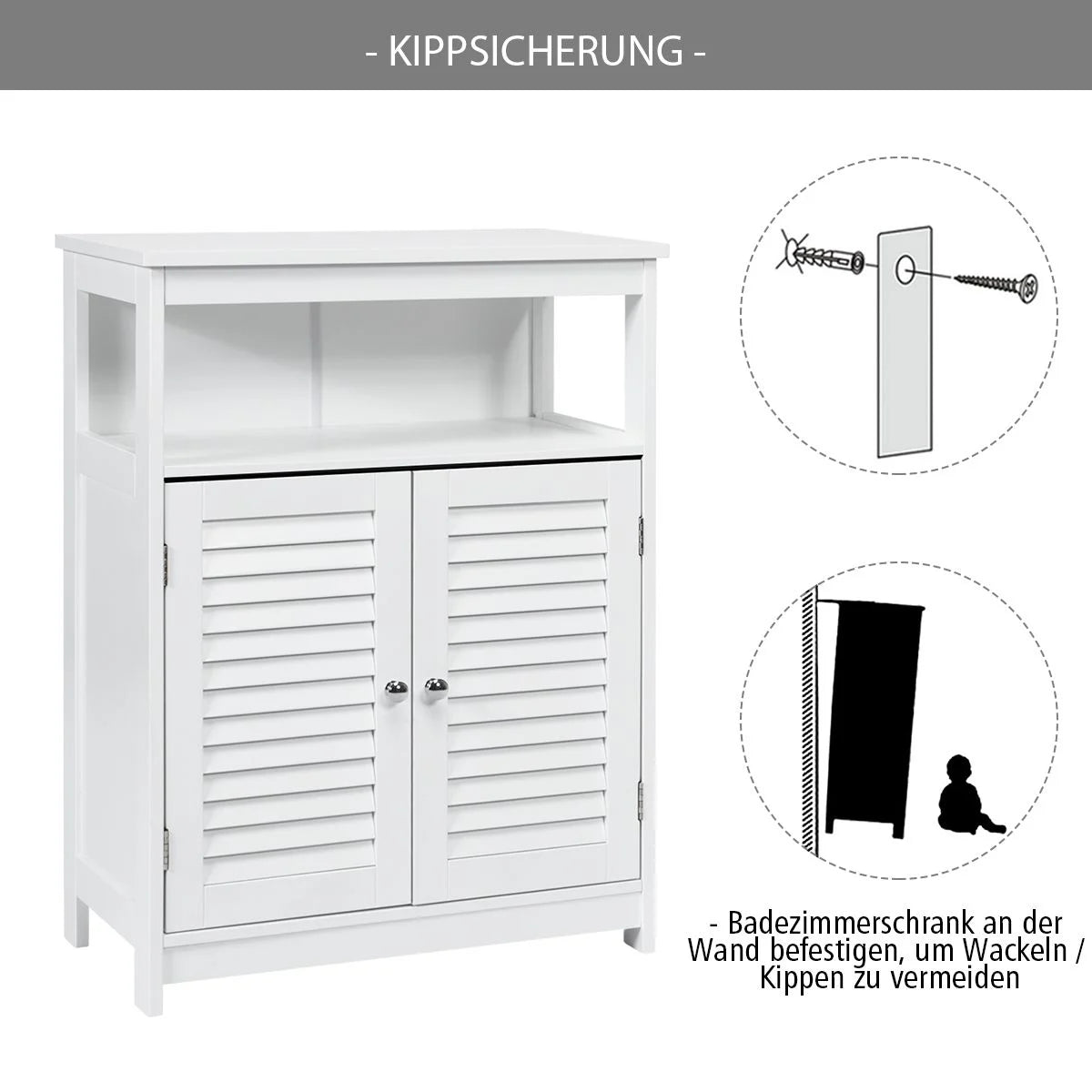 Badezimmer Schrank Freistehender Badschrank Aufbewahrungsschrank Grau/Schwarz/Weiß