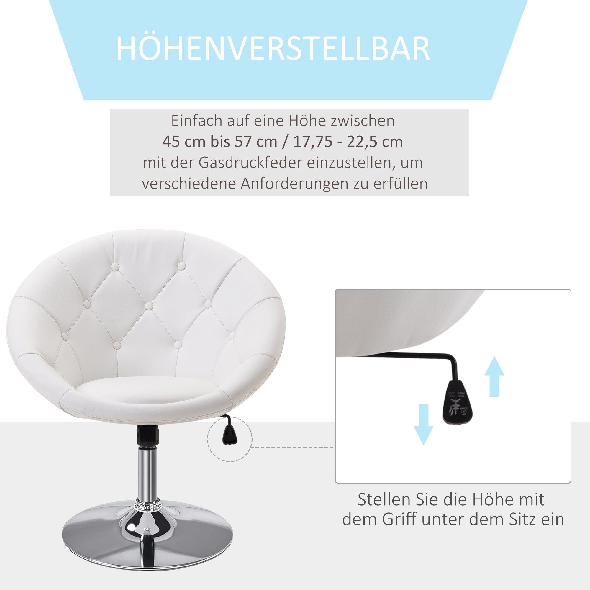 Drehhocker Bürostuhl Arbeitshocker Verchromt Drehstuhl Höhenverstellb