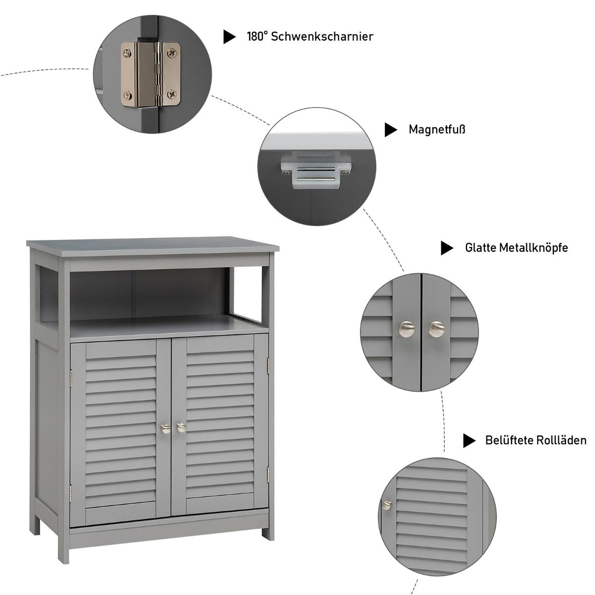 Badezimmer Schrank Freistehender Badschrank Aufbewahrungsschrank Grau/Schwarz/Weiß