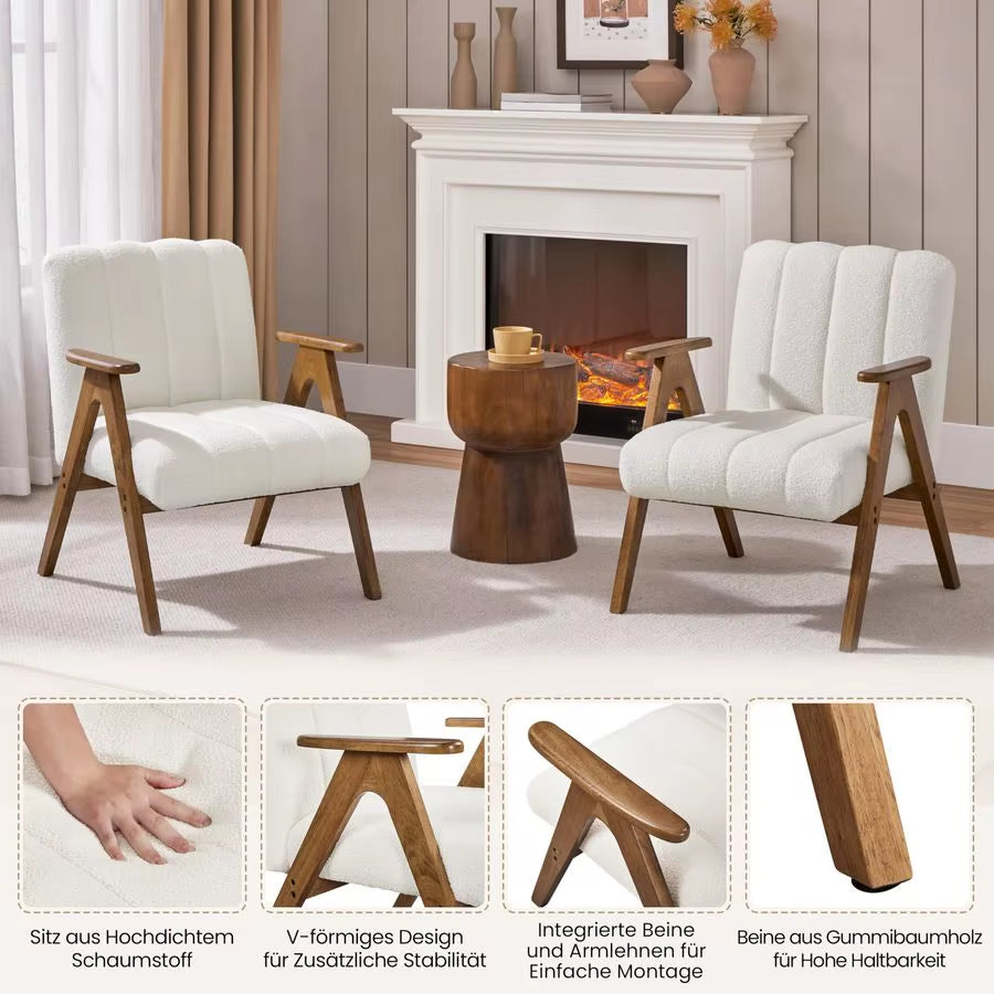 Lounge Chair with Armrests, Upholstered Chair Made of Boucle Fabric, TV Chair, Cocktail Chair, Sturdy Frame, Maximum Load 136 K