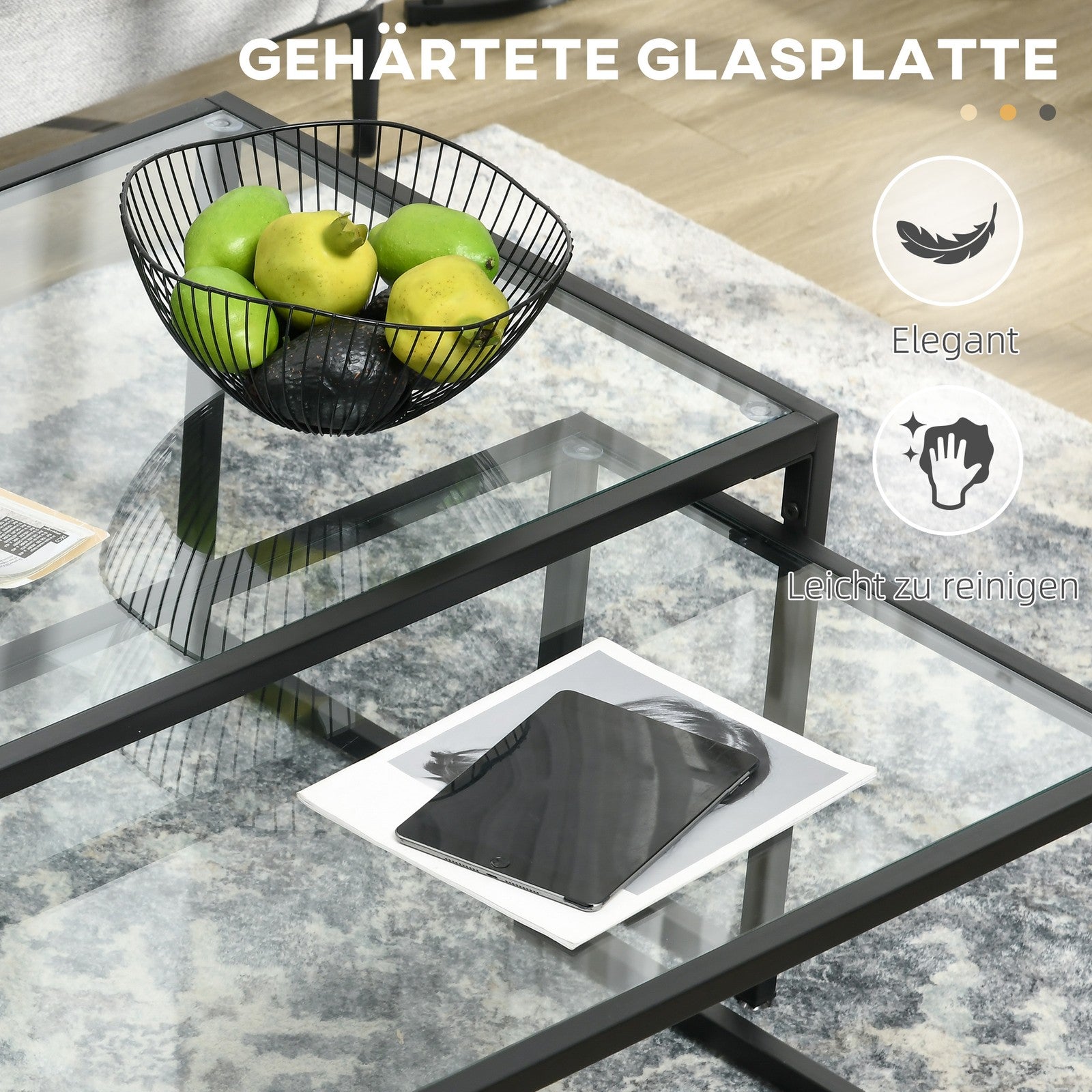 HOMCOM Couchtisch 2Er-Set Beistelltisch, Kaffeetisch, Satztisch, Stahl, Schwarz