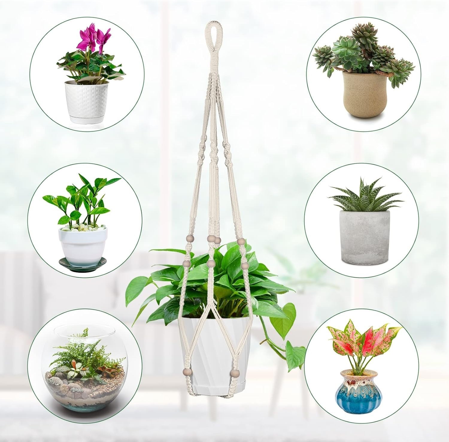 1Er Set Makramee Blumenampel, Baumwollseil Hängeampel Hängetopf Für Pflanzen ...
