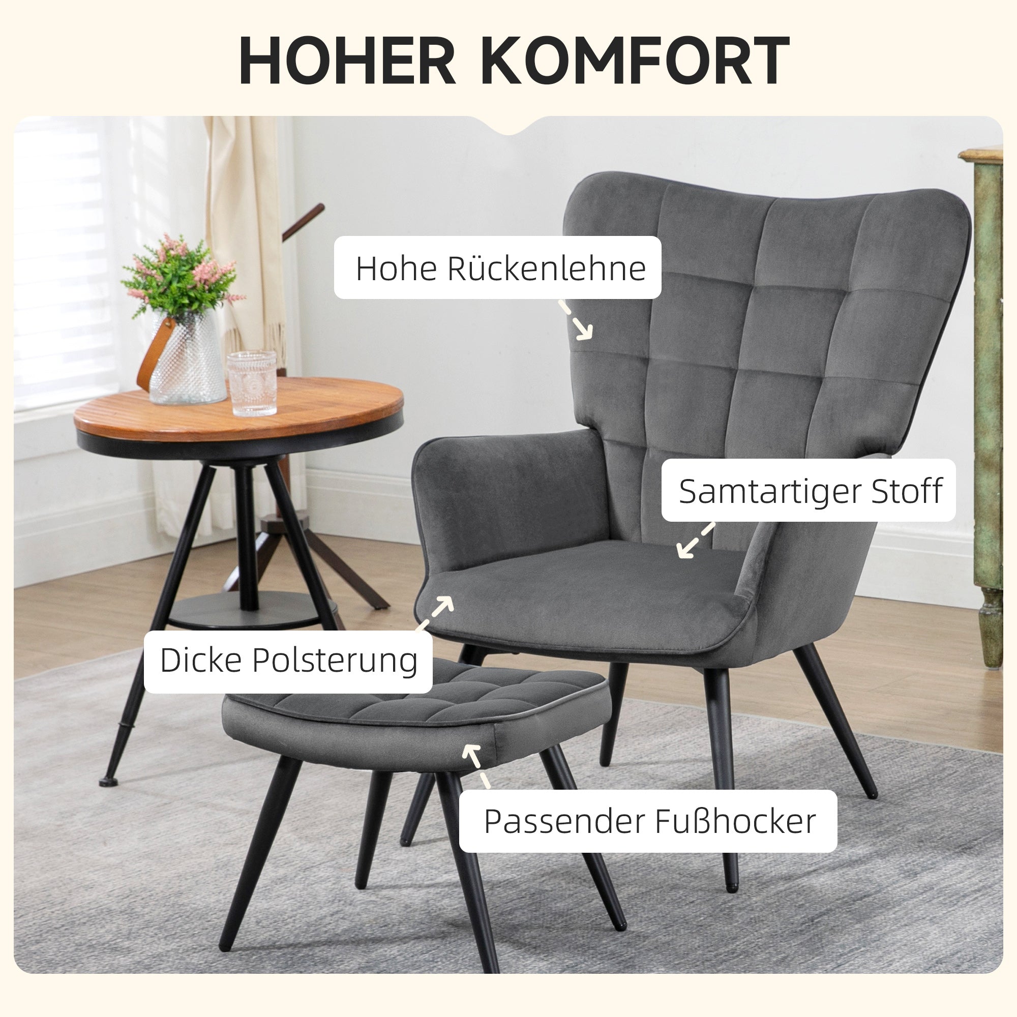 Ohrensessel Mit Hocker, Relaxsessel, Loungesessel, Polstersessel Mit Samtoptik