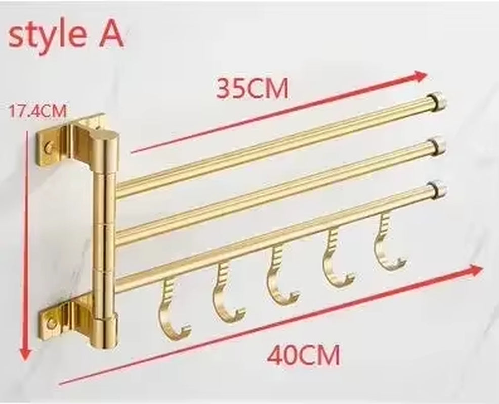 Golden Light Luxury Aluminum Wall Mounted Rotating Towel Rack Bath Rail Hanger Towel Holder Bathroom Accessories Storage Rack