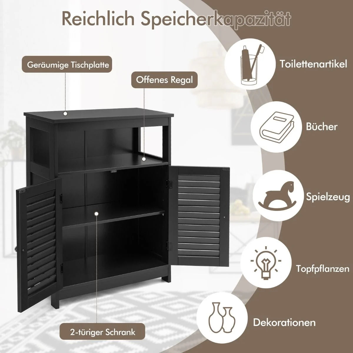 Badezimmer Schrank Freistehender Badschrank Aufbewahrungsschrank Grau/Schwarz/Weiß