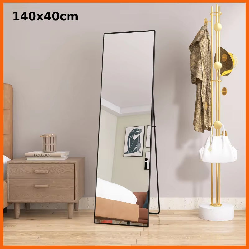 Tempered Glass Floor Mirror 140X40Cm Black
