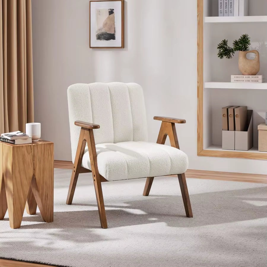 Lounge Chair with Armrests, Upholstered Chair Made of Boucle Fabric, TV Chair, Cocktail Chair, Sturdy Frame, Maximum Load 136 K