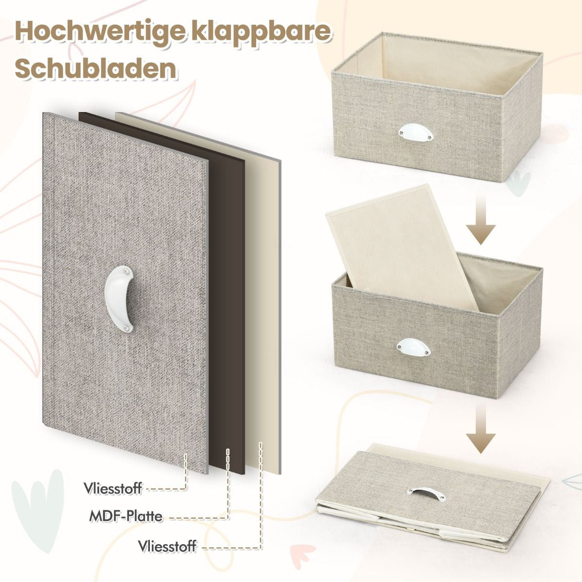 Kommode Mit 3 Schubladen Stoffkommode Mit Metallgestell & Tischplatte 45 X 30 X 73 Cm Weiß + Hellgrau
