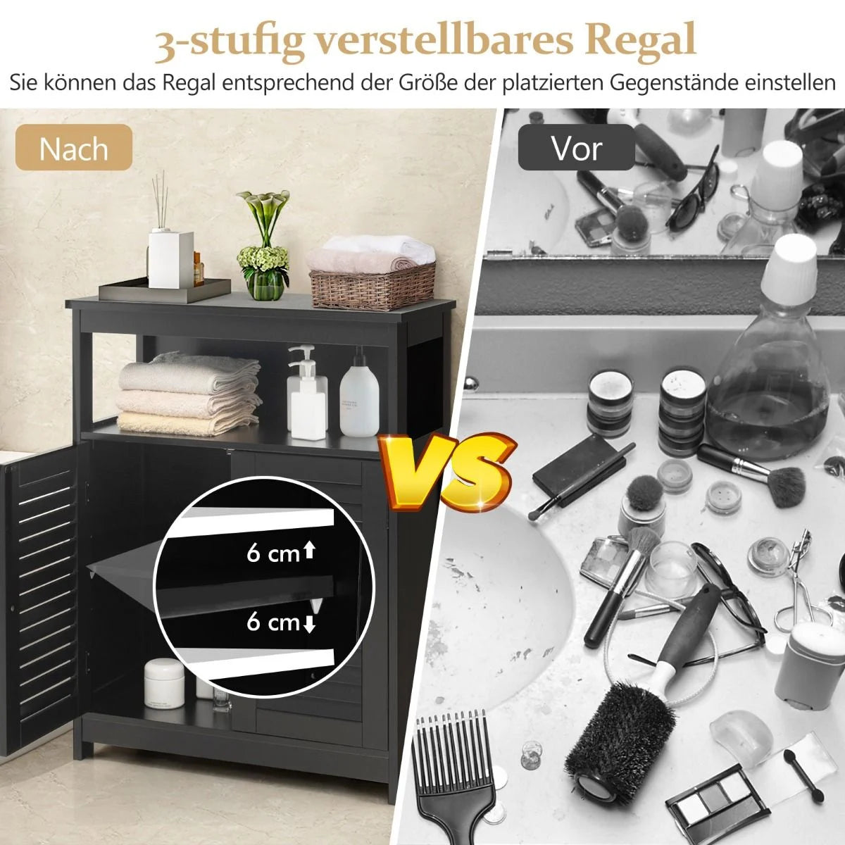 Badezimmer Schrank Freistehender Badschrank Aufbewahrungsschrank Grau/Schwarz/Weiß
