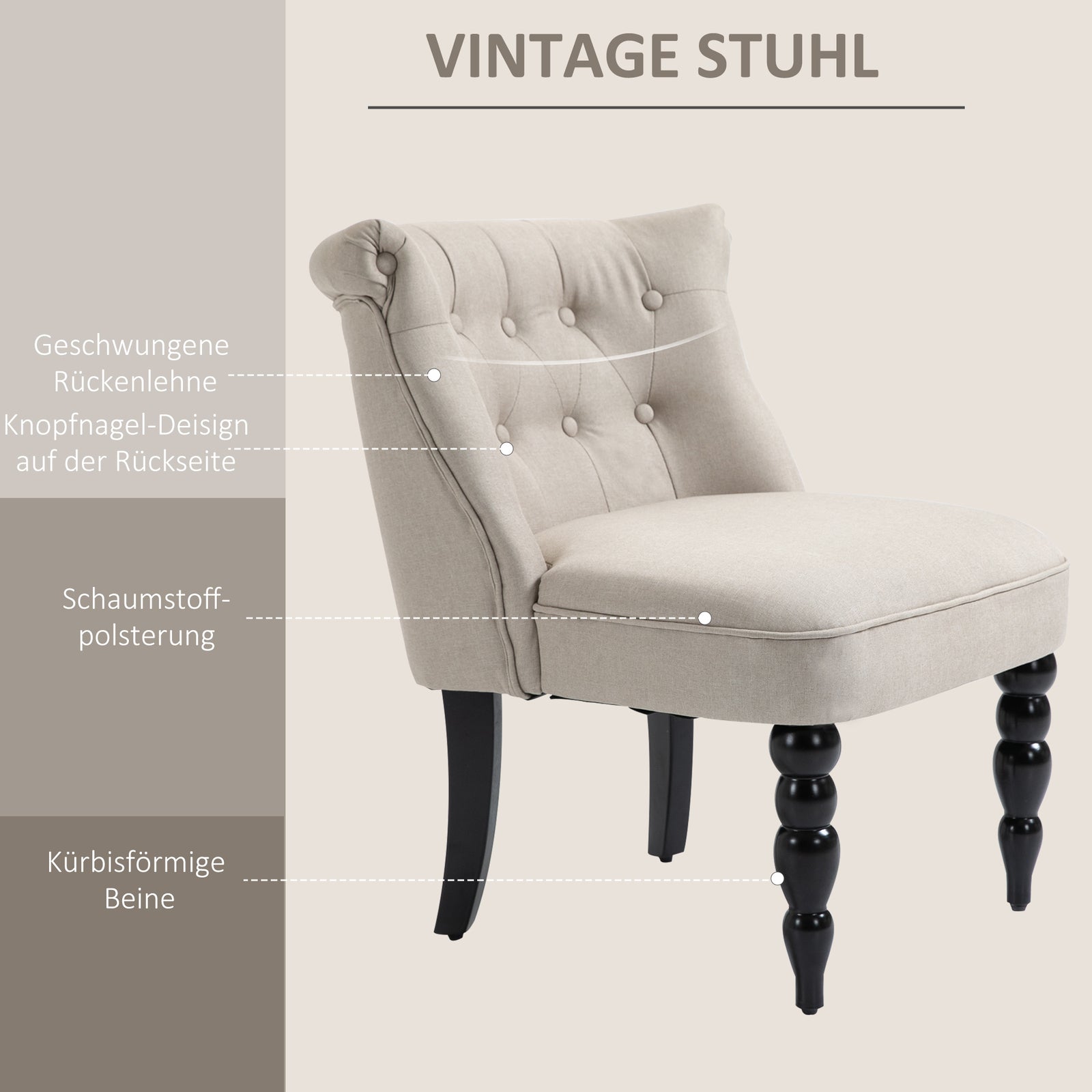 HOMCOM Relaxsessel Vintage Ruhesessel Relaxstuhl Leinenbezug Holzgestell