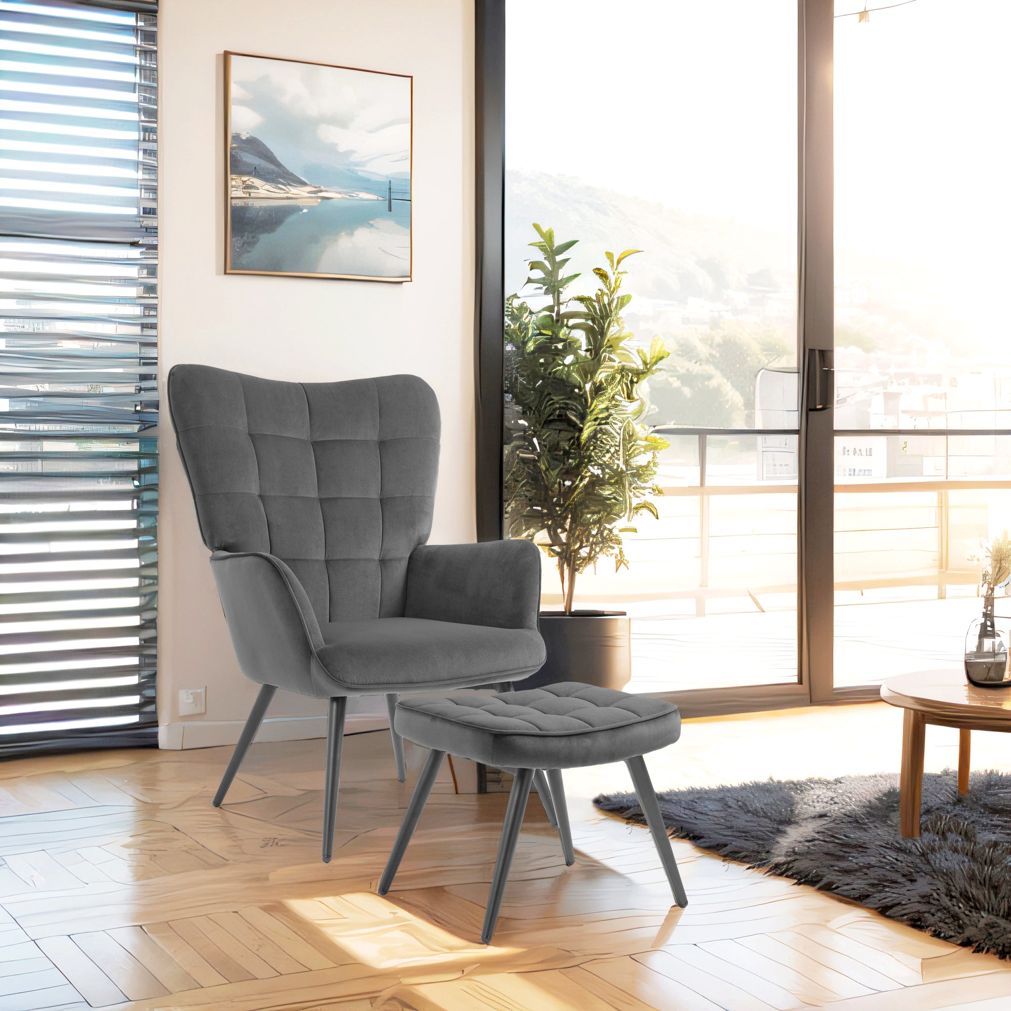Ohrensessel Mit Hocker, Relaxsessel, Loungesessel, Polstersessel Mit Samtoptik