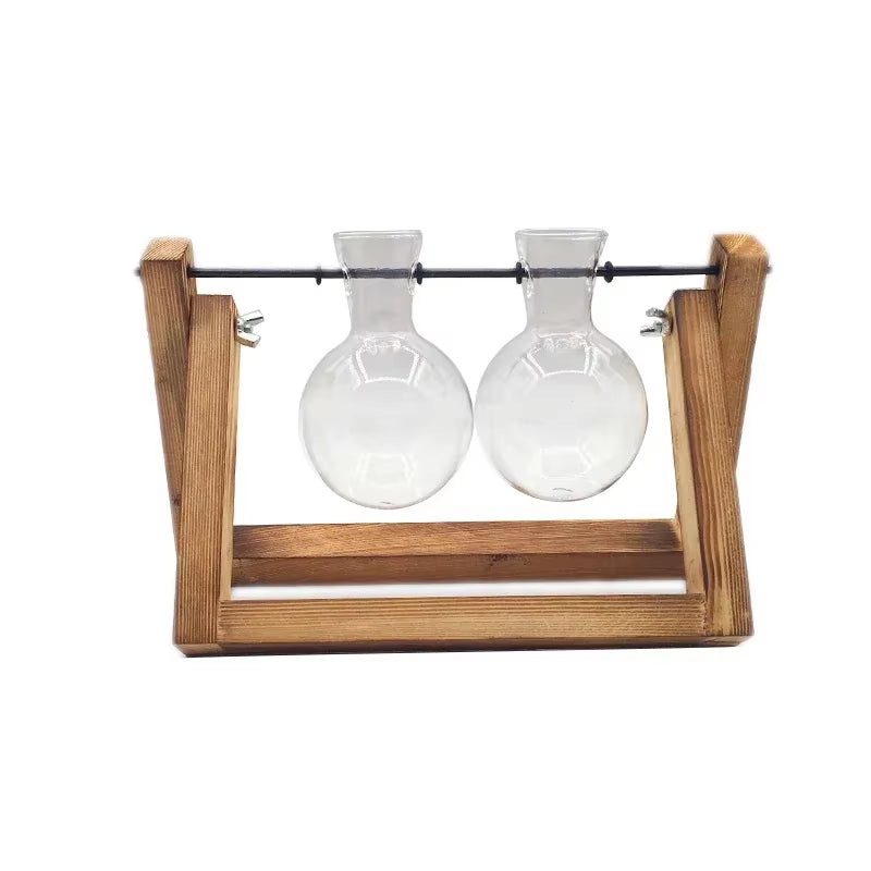 Terrarium Creative Hydroponic Plant Transparent Vase Wooden Frame Vase Decoratio Glass Tabletop Plant Bonsai Decor Flower Vase