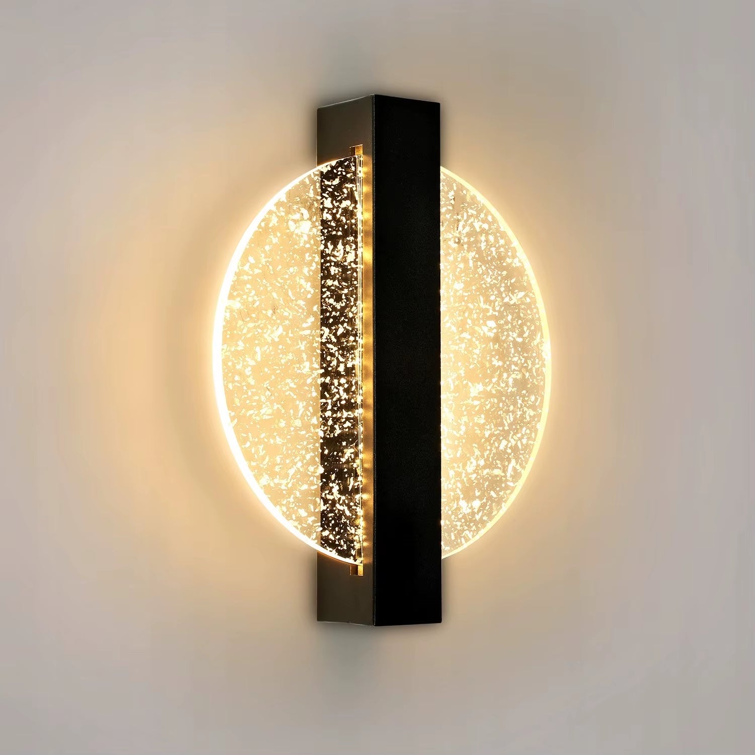 Modern LED Wall Light with Silver Leaf, round Black, Acrylic, Warm Light 3500K, for Bedroom Living Room