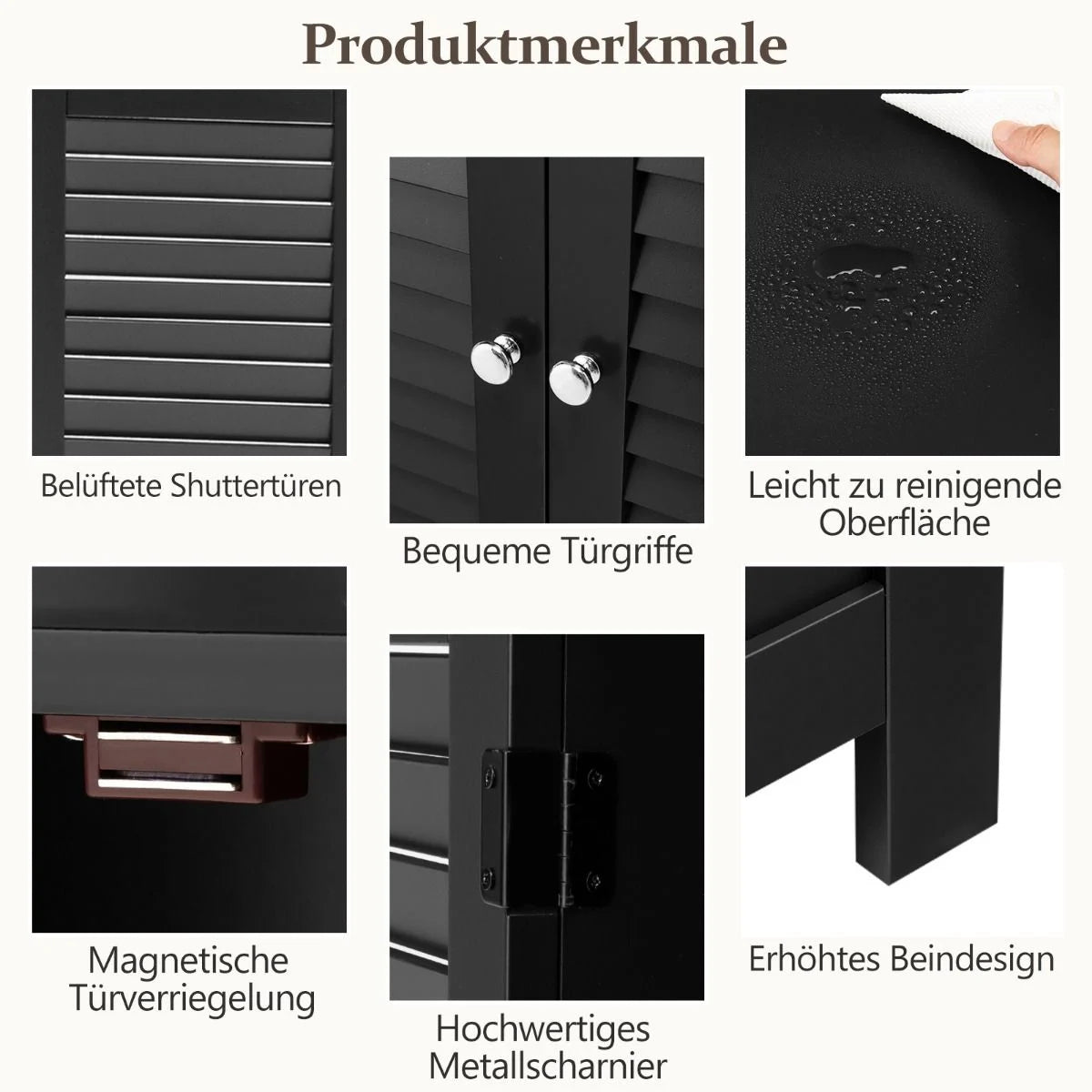 Badezimmer Schrank Freistehender Badschrank Aufbewahrungsschrank Grau/Schwarz/Weiß