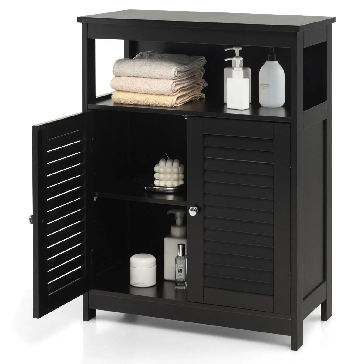 Badezimmer Schrank Freistehender Badschrank Aufbewahrungsschrank Grau/Schwarz/Weiß