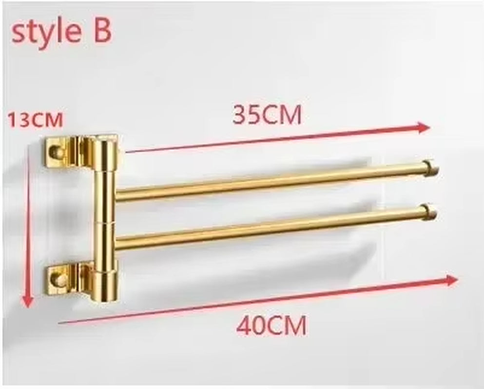 Golden Light Luxury Aluminum Wall Mounted Rotating Towel Rack Bath Rail Hanger Towel Holder Bathroom Accessories Storage Rack