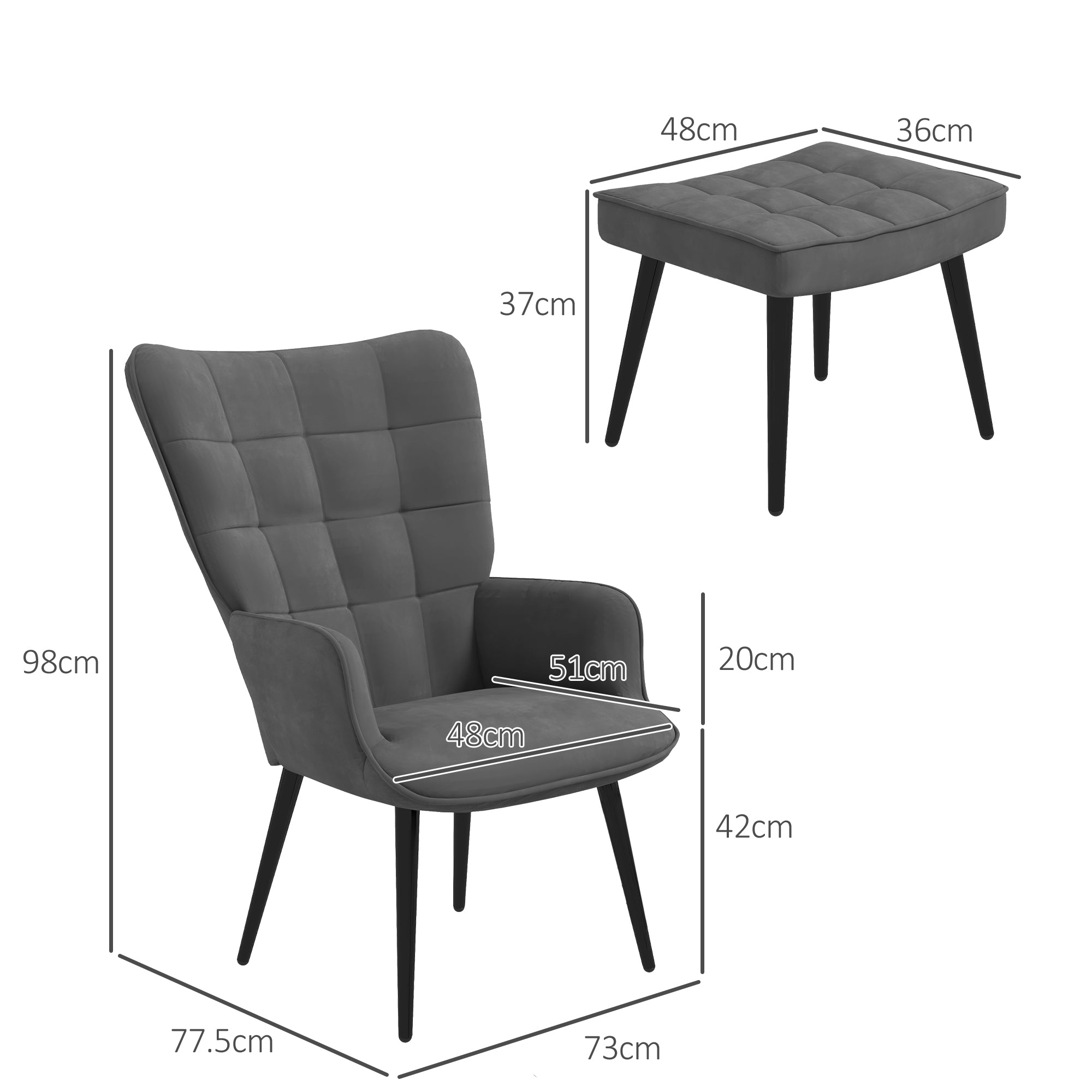 Ohrensessel Mit Hocker, Relaxsessel, Loungesessel, Polstersessel Mit Samtoptik